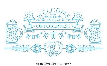 Oktoberfest Line Logo Design. Welcome To The Beer Festival. Invitation To The Beer Festival. Vector Illustration