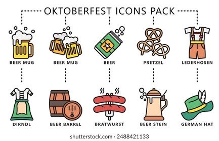 Oktoberfest lineal multi color icons pack, vector EPS 10.