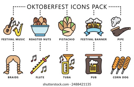 Oktoberfest lineal multi color iconos pack, Vector EPS 10.