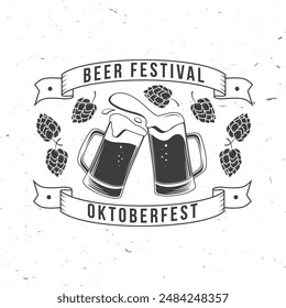 Oktoberfest logo or badge design. Vector. Beer mug with malt.