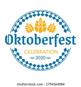 Oktoberfest logo, badge or label set. Beer festival poster or banner design elements. German fest signs. Stamp or seal collection with hops. Vector illustration.