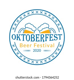 Oktoberfest logo, badge or label set. Beer festival poster or banner design elements. German fest signs. Stamp or seal collection with beer mugs. Vector illustration.