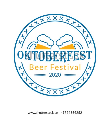 Oktoberfest logo, badge or label set. Beer festival poster or banner design elements. German fest signs. Stamp or seal collection with beer mugs. Vector illustration.