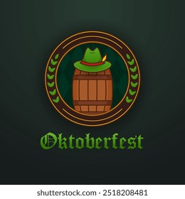 oktoberfest logo with barrel and hat celebration design