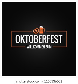 Oktoberfest logo with beer mug and pretzel on black background