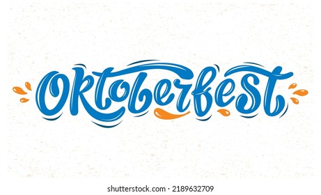 Logo del Oktoberfest, letras azules con gotas de cerveza en el fondo texturado. vector grabado. Celebración del evento de plantilla de diseño.  Título para carteles de tarjetas de felicitación. Cartel del Festival de la cerveza de Baviera.