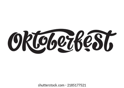 Oktoberfest logo handwritten lettering vector design, black letters on the white background. Design template event celebration.  Title for greeting cards and posters. Bavarian beer Festival banner.