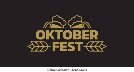 Oktoberfest logo, label or badge with beer mugs. Geman October festival emblem. Vector illustration.