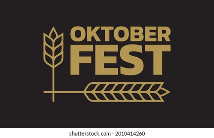 Oktoberfest logo, label or badge with typographic text and barley or wheat. Beer fest banner or poster design template. Geman October festival emblem. Vector illustration.