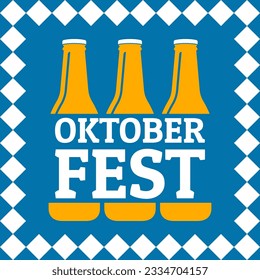 Oktoberfest logo or label with beer bottles. German, Bavarian festival design. October fest emblem, badge, poster or banner template. Vector illustration. 