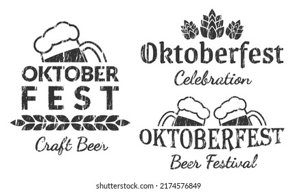 Oktoberfest logo, label or icon. Beer festival celebration poster design with grunge, rough texture. Vector illustration.