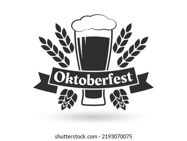 Oktoberfest Logo, Label, Symbol mit Bierglas oder Pint. Bierfestival-Badge. Alkohol trinken, Brauerei, Bar Design Element. Bavaria fest Emblem Template. Vektorgrafik.