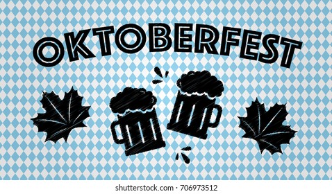 Oktoberfest logo on bavarian flag. Vector.