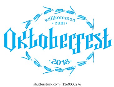 Oktoberfest logotype. Beer Festival vector banner. Illustration of Bavarian festival design on textured background. Blue, white lettering typography for logo, poster, card, postcard