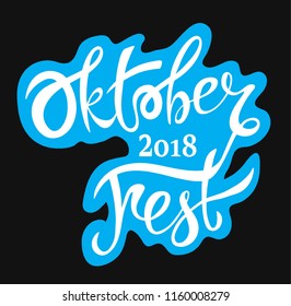 Oktoberfest logotype. Beer Festival vector banner. Illustration of Bavarian festival design on textured background. Blue, white lettering typography for logo, poster, card, postcard