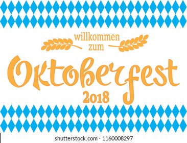 Oktoberfest logotype. Beer Festival vector banner. Illustration of Bavarian festival design on textured background. Blue, white lettering typography for logo, poster, card, postcard