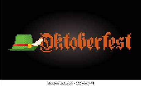 Oktoberfest logotype. Beer Festival vector lettering banner. Old school computer graphic style. Decorative element design for logo, sticker, web, mobile app. Game assets 8-bit sprite. 