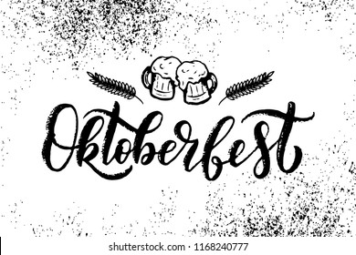 Oktoberfest logotype. Beer Festival vector lettering banner. Illustration of Bavarian festival design on textured background. Hand drawn typography for logo, poster, card, postcard
