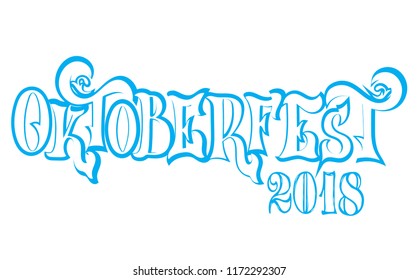 Oktoberfest logotype. Beer Festival vector banner. Illustration of Bavarian festival design on textured background. Blue, white lettering typography for logo, poster, card, postcard