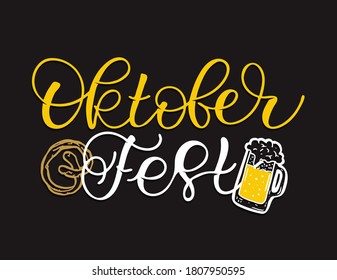 Oktoberfest logotype. Beer Festival vector banner. Illustration of Bavarian festival design on blackboard with floral wreath. Poster, card, postcard, pattern
