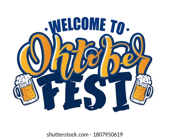 Oktoberfest logotype. Beer Festival vector banner. Illustration of Bavarian festival design on blackboard with floral wreath. Poster, card, postcard, pattern