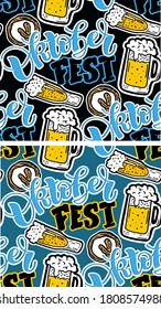 Oktoberfest logotype. Beer Festival vector banner. Illustration of Bavarian festival design on blackboard with floral wreath. Poster, card, postcard, pattern