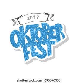 Oktoberfest logotype. Oktoberfest celebration design on textured background. Happy Oktoberfest lettering typography. Hand sketched Oktoberfest icon. Beer festival badge