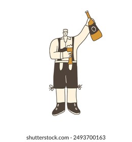 Oktoberfest male character. Beer festival dressed man. Vector hand drawn illustration isolated on white background.