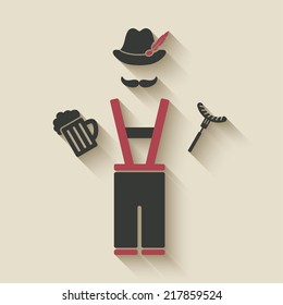 Oktoberfest man with beer mug and sausage - vector illustration. eps 10