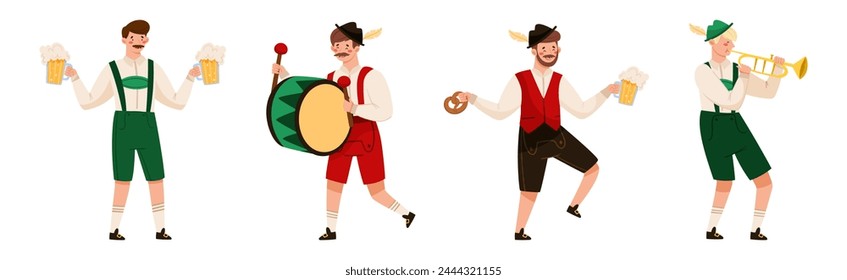 Oktoberfest with Man Character Celebrating Beer German Festival Vector Set