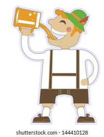 oktoberfest man with glasses of beer.Vector german isolated on white for design