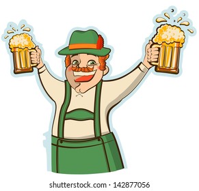 oktoberfest man with glasses of beer.Vector illustration isolated on white