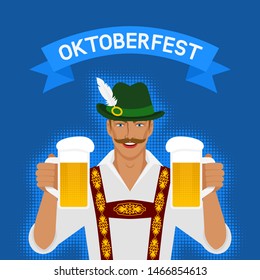 Oktoberfest man in national costume with beer