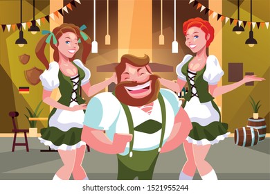 Oktoberfest man and woman design, Germany festival celebration europe landmark munich culture and party theme Vector illustration