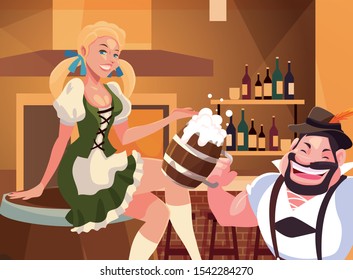 Oktoberfest man and woman design, Germany festival celebration europe landmark munich culture and party theme Vector illustration