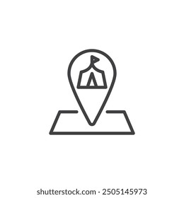 Icono de línea de mapa de Oktoberfest. signo de estilo lineal para concepto móvil y Diseño web. Alfiler del mapa con el icono del Vector del contorno de la tienda. Símbolo, ilustración del logotipo. Gráficos de Vector