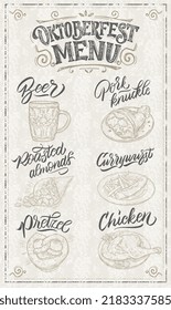 Oktoberfest Menu. Oktoberfest handwritten lettering.The menu can be used in bars, cafes, restaurants. The menu offers traditional German cuisine.