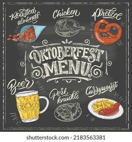 Oktoberfest Menu. Oktoberfest handwritten lettering.The menu can be used in bars, cafes, restaurants. The menu offers traditional German cuisine.