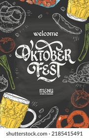 Oktoberfest Menu. Oktoberfest handwritten lettering.The menu can be used in bars, cafes, restaurants. The menu offers traditional German cuisine.