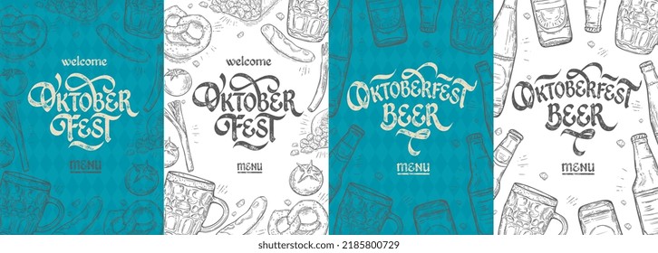 Oktoberfest-Menü. Oktoberfest handgeschriebene Schrift.Das Menü kann in Bars, Cafés, Restaurants verwendet werden. Die Speisekarte bietet traditionelle deutsche Küche.