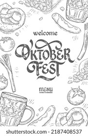 Oktoberfest Menu. Oktoberfest handwritten lettering.The menu can be used in bars, cafes, restaurants. The menu offers traditional German cuisine.