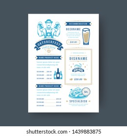 Oktoberfest menu vintage typography template beer festival celebration design vector illustration. Beer symbols and decoration objects.