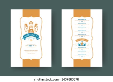 Oktoberfest menu vintage typography template beer festival celebration design vector illustration. Beer symbols and decoration objects.