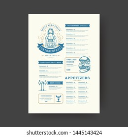 Oktoberfest menu vintage typography template beer festival celebration design vector illustration. Beer symbols and decoration objects.