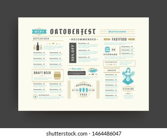 Oktoberfest menu vintage typography template beer festival celebration design vector illustration. Beer symbols and decoration objects.