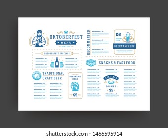 Oktoberfest menu vintage typography template beer festival celebration design vector illustration. Beer symbols and decoration objects.