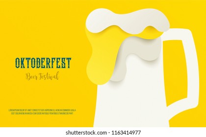 Oktoberfest minimal concept poster. paper cut style beer mug design. Beer festival banner. ideal for invitation, landing page, social media, promotion, ad, greeting, cover, card.