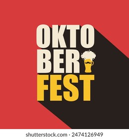 Oktoberfest modern typography 3d text concept with a beer mug on red background. Oktober fest editable text greeting card for German beer festival celebration. Beer fest poster, banner, template