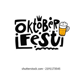 Oktoberfest modern typography lettering text. Vector illustration. Black color sign and beer mug. Logo sketch.