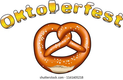 Oktoberfest motif in beer font with pretzel